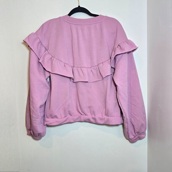 By Anthropologie Women's Ruffled Pullover Pink Sweatshirt Sz M Cottagecore - Picture 5 of 8